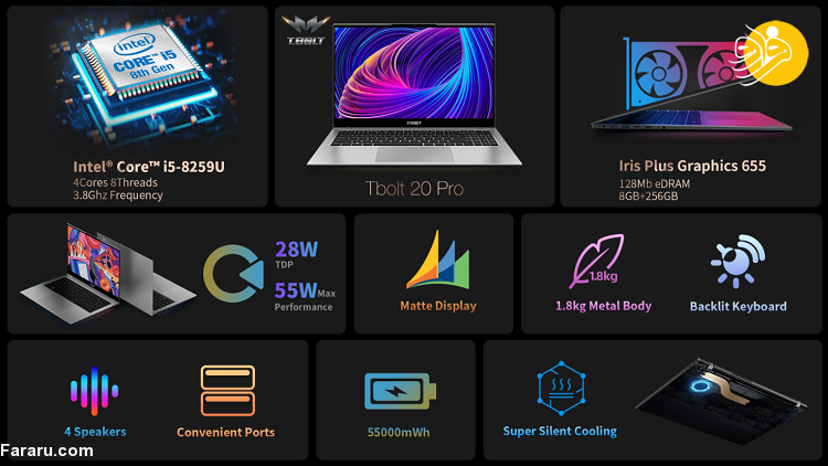 Tbolt 20 Pro؛ یک لپ تاپ گمنام با مشخصات پرچمدار