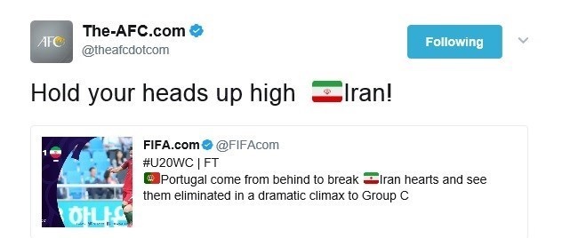 پیام ایافسی پس از حذف تیم جوانان پیام ایافسی پس از حذف تیم جوانان