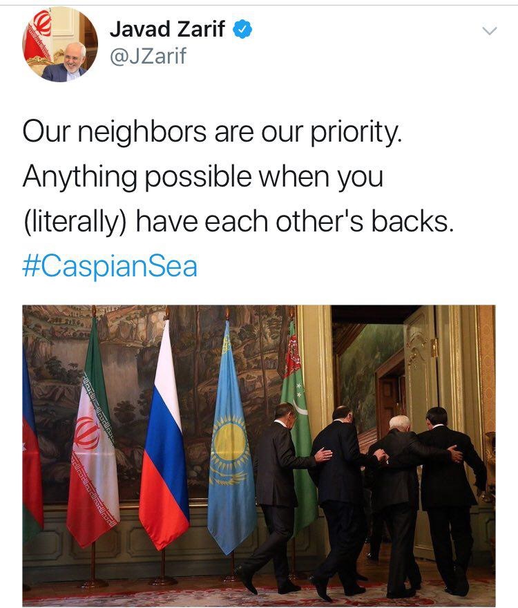 ظریف جالب‌ترین عکس نشست خزر را توئیت کرد