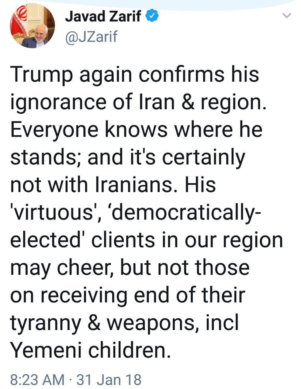 واکنش ظریف به سخنرانی سالانه ترامپ