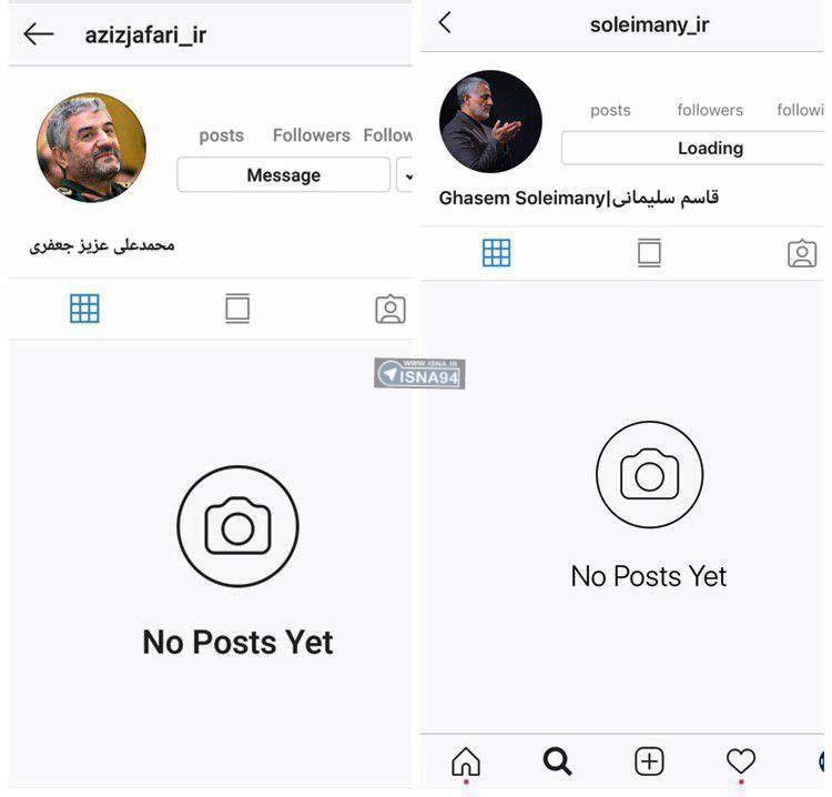 اینستاگرام حساب‌ کاربری برخی از سرداران سپاه را مسدود کرد
