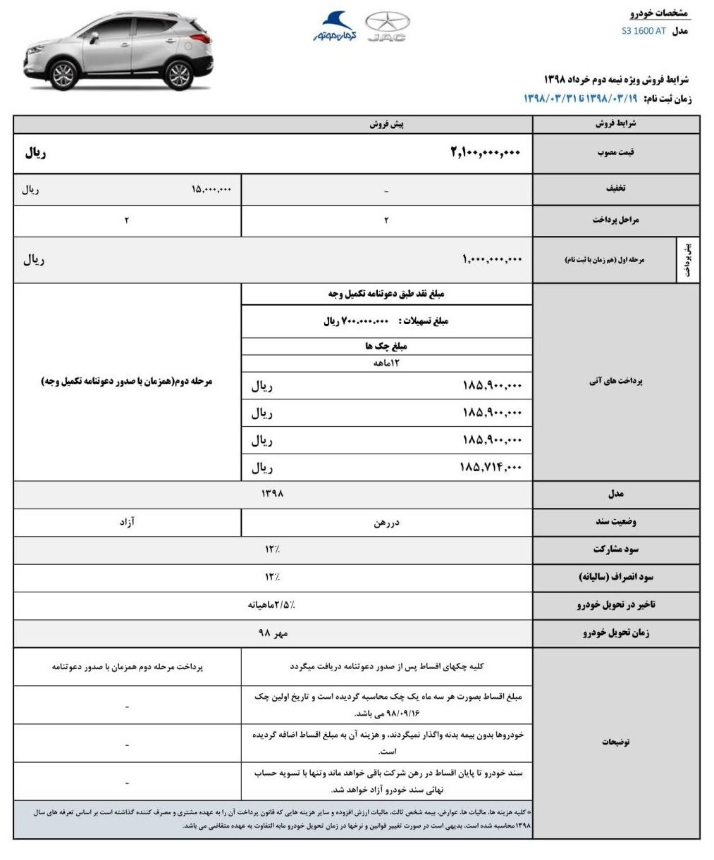 فروش نقد و اقسازس جک S۳ با شرایط ویژه خرداد (+جدول و جزئیات) فروش نقد و اقسازس جک S۳ با شرایط ویژه خرداد (+جدول و جزئیات)