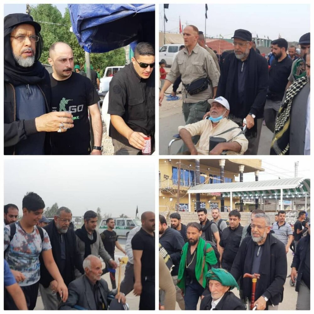 (عکس) وزیر اطلاعات در حال خدمت به زائران اربعین