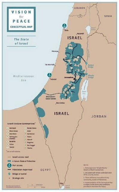 ترامپ نقشه‌ خود از اسرائیل و فلسطین را منتشر کرد