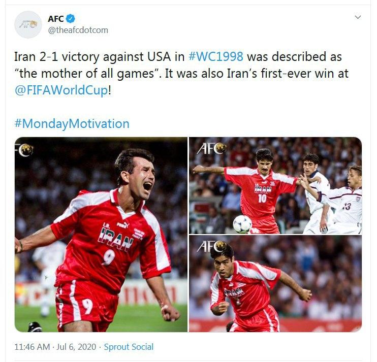 (عکس) توصیف جالب AFC از بازی تاریخی ایران و آمریکا