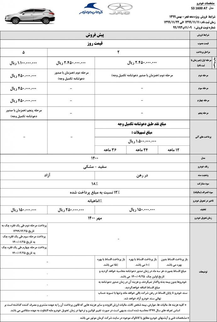 شرایط پیش‌فروش خودروهای جک J۴، S۳ و T۸ اعلام شد