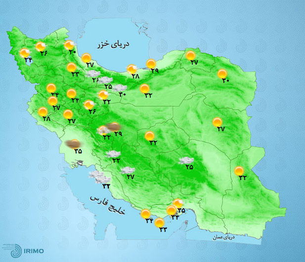 پیش‌بینی وضعیت آب و هوای تهران فردا سه‌شنبه ۲۹ تیر ////////////////۱۴۰۰