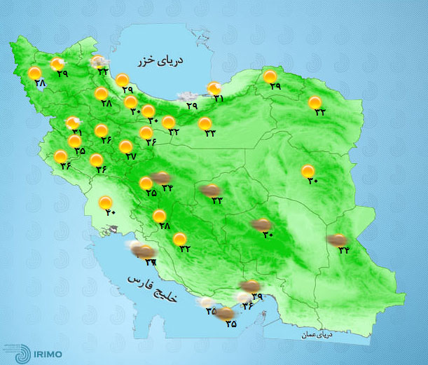 پیش‌بینی وضعیت آب و هوای تهران فردا چهارشنبه ۶ مرداد ۱۴۰۰//////////////