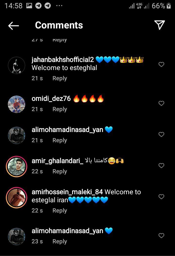 (عکس) حمله استقلالی‌ها به صفحه اینستاگرام نوری؛ الکس جون!