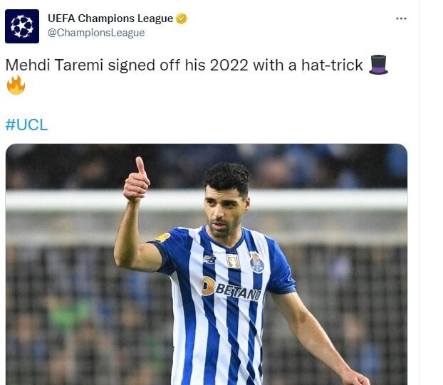 (عکس) لقب جدید یوفا به مهدی طارمی