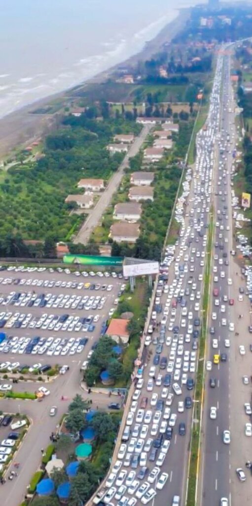 تصویر هوایی از حجم ترافیک در رامسر؛ نوروز ۱۴۰۲