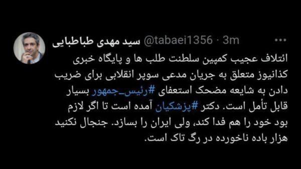 طباطبایی: پزشکیان آمده تا اگر لازم بود خود را هم فدا کند، ولی ایران را بسازد