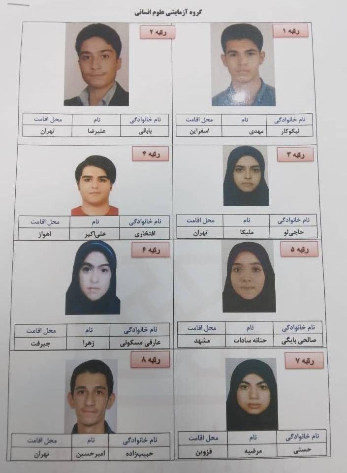 اسامی رتبه‌های برتر کنکور