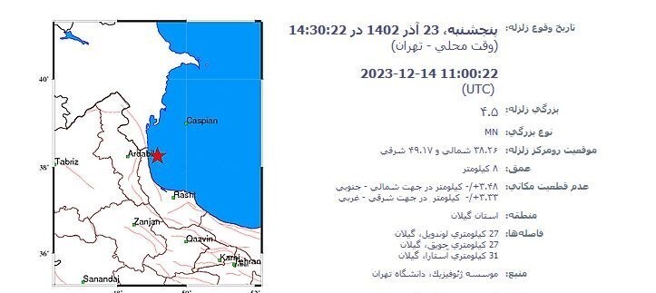 زلزله ۴.۵ ریشتری لوندویل در گیلان را لرزاند