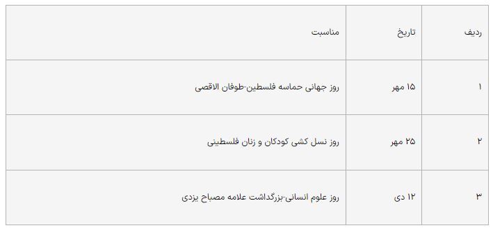 مناسبت‌های جدید تقویم رسمی کشور