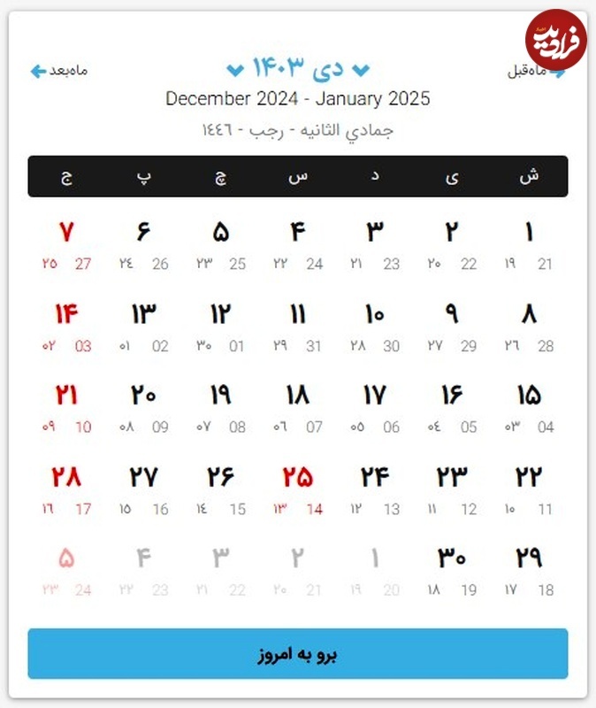 تقویم کامل سال ۱۴۰۳؛ تقویم ماه به ماه ۱۴۰۳ به همراه مناسبت‌ها و تعطیلی‌ها
