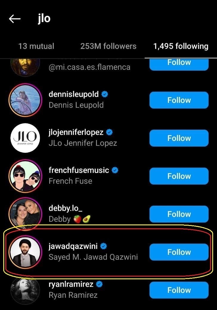 ماجرای آخوند فالو شده توسط جنیفر لوپز