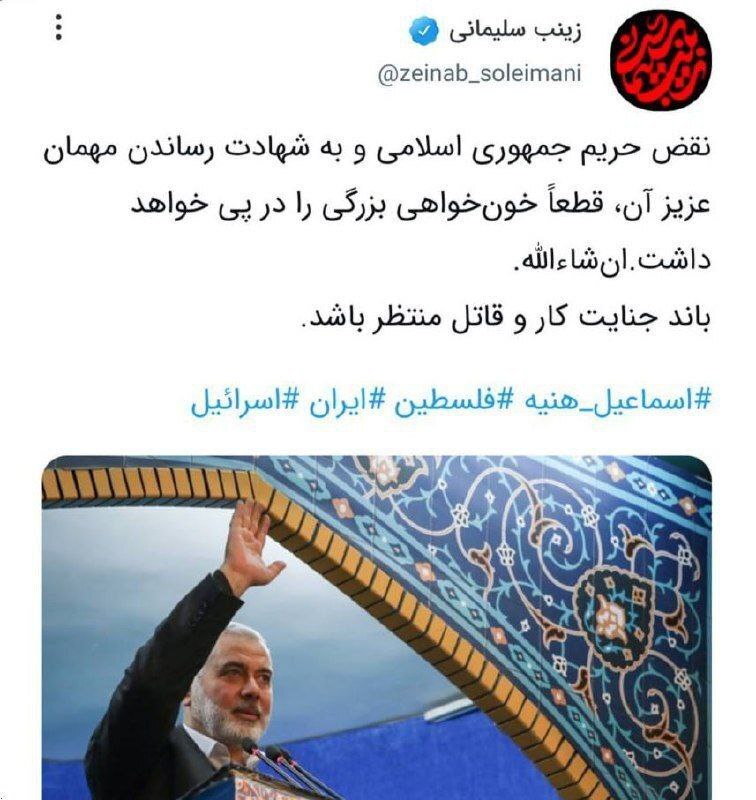 زینب سلیمانی: باند جنایت کار و قاتل منتظر باشد