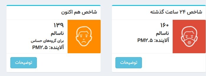 شاخص آلودگی هوای تهران؛ 6 دی